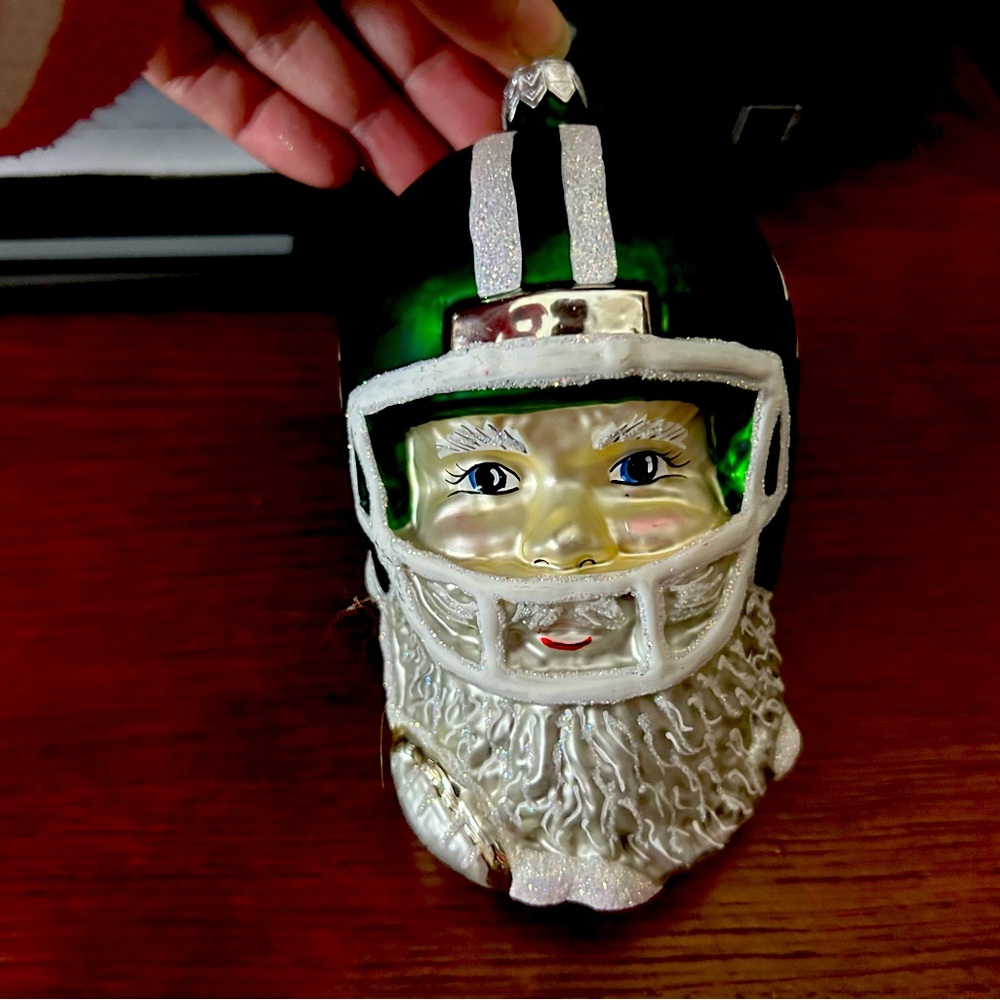 Blown glass Michigan State Sparty Santa ornament